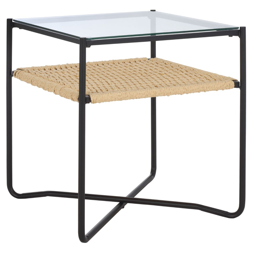 Safavieh Omaka Modern One-Shelf End Table With Natural Wood, Black Metal Accents & Glass For Any Room Decor ACC2325A