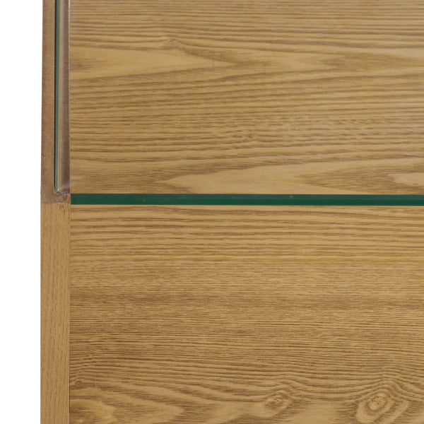 Acres Accent Table With Tempered Glass Top And Natural Wood Frame — Rustic Modern Compact Accent Piece