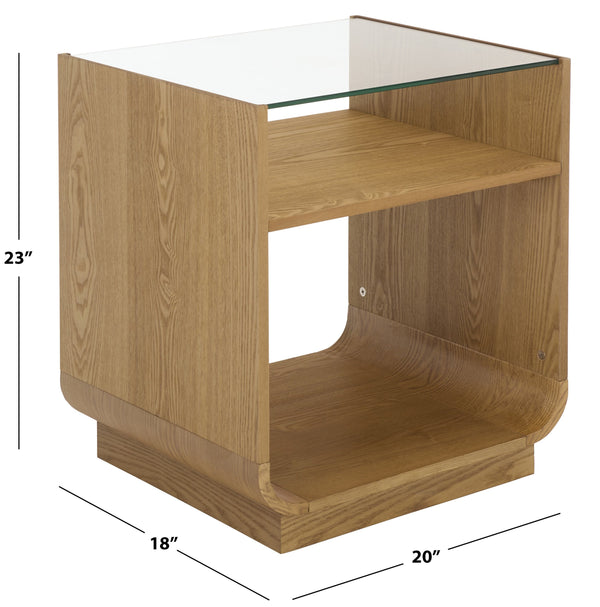 Acres Accent Table With Tempered Glass Top And Natural Wood Frame — Rustic Modern Compact Accent Piece