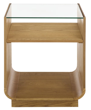 Acres Accent Table With Tempered Glass Top And Natural Wood Frame — Rustic Modern Compact Accent Piece
