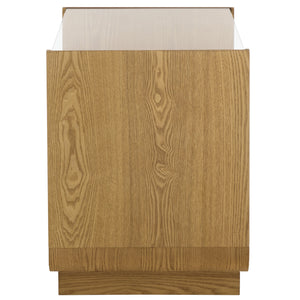 Acres Accent Table With Tempered Glass Top And Natural Wood Frame — Rustic Modern Compact Accent Piece