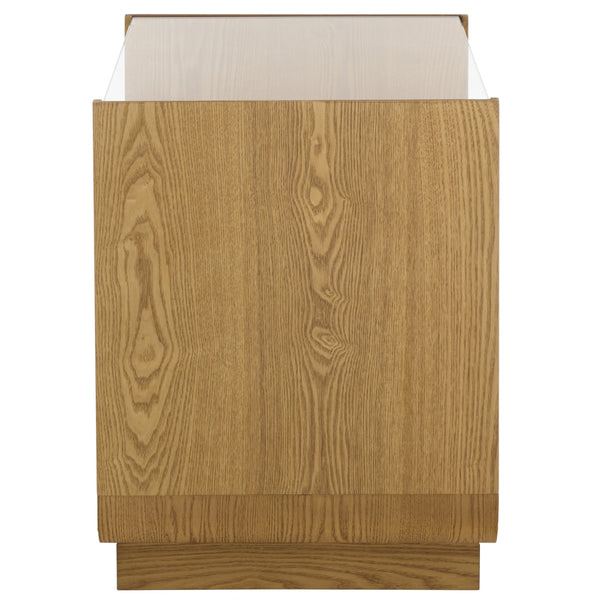 Acres Accent Table With Tempered Glass Top And Natural Wood Frame — Rustic Modern Compact Accent Piece