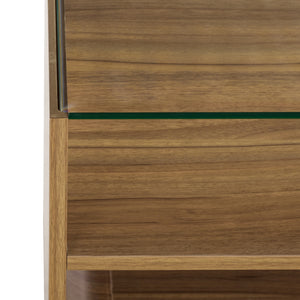 Acres Accent Table With Tempered Glass Top And Natural Wood Frame — Rustic Modern Compact Accent Piece