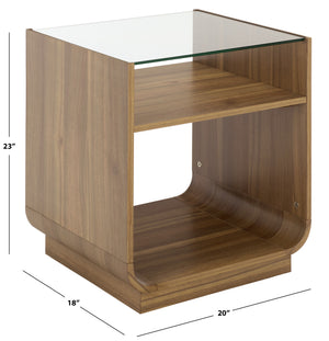 Acres Accent Table With Tempered Glass Top And Natural Wood Frame — Rustic Modern Compact Accent Piece