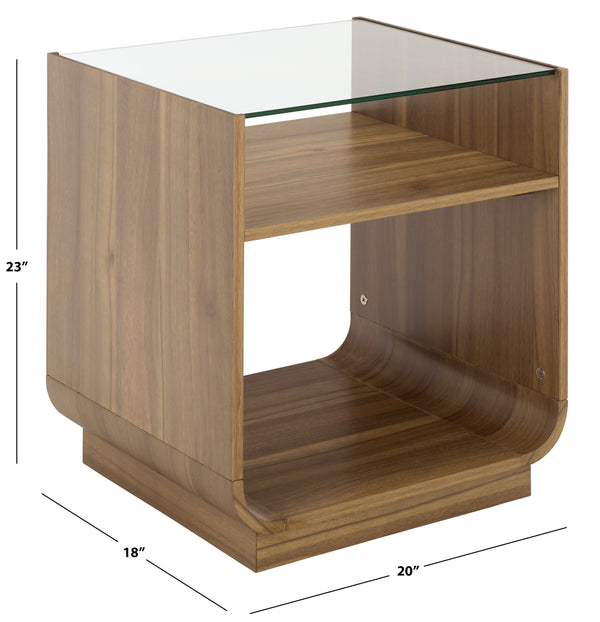 Acres Accent Table With Tempered Glass Top And Natural Wood Frame — Rustic Modern Compact Accent Piece