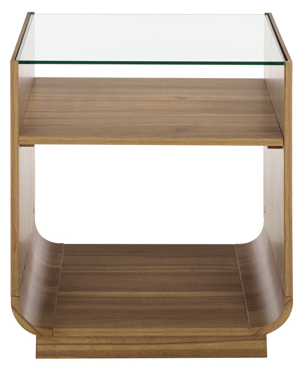 Acres Accent Table With Tempered Glass Top And Natural Wood Frame — Rustic Modern Compact Accent Piece