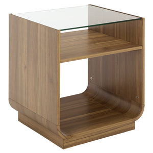 Acres Accent Table With Tempered Glass Top And Natural Wood Frame — Rustic Modern Compact Accent Piece