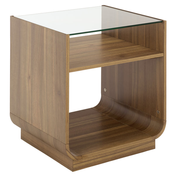 Acres Accent Table With Tempered Glass Top And Natural Wood Frame — Rustic Modern Compact Accent Piece