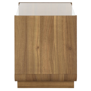 Acres Accent Table With Tempered Glass Top And Natural Wood Frame — Rustic Modern Compact Accent Piece