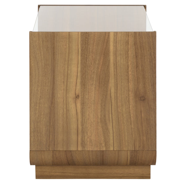 Acres Accent Table With Tempered Glass Top And Natural Wood Frame — Rustic Modern Compact Accent Piece