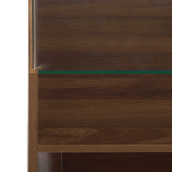 Acres Accent Table With Tempered Glass Top And Natural Wood Frame — Rustic Modern Compact Accent Piece