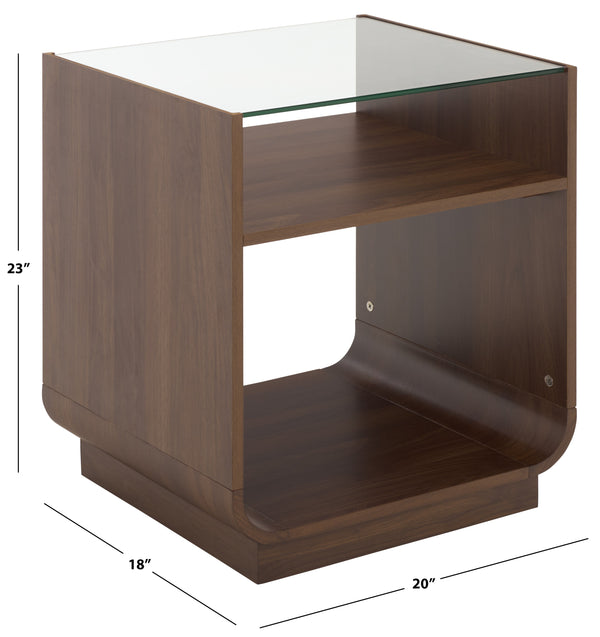 Acres Accent Table With Tempered Glass Top And Natural Wood Frame — Rustic Modern Compact Accent Piece