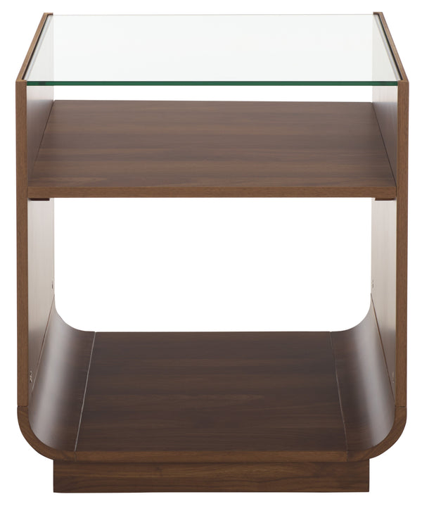 Acres Accent Table With Tempered Glass Top And Natural Wood Frame — Rustic Modern Compact Accent Piece