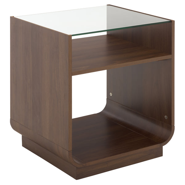 Acres Accent Table With Tempered Glass Top And Natural Wood Frame — Rustic Modern Compact Accent Piece