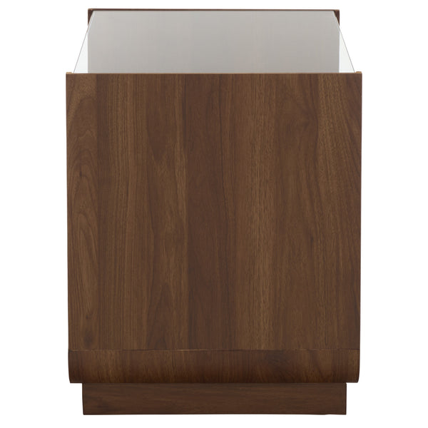 Acres Accent Table With Tempered Glass Top And Natural Wood Frame — Rustic Modern Compact Accent Piece