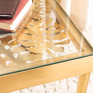 Safavieh Leilani Artisan Palm Leaf Side Table With Glass Top - Elegant Accent For Living Rooms & Bedrooms ACC2500A