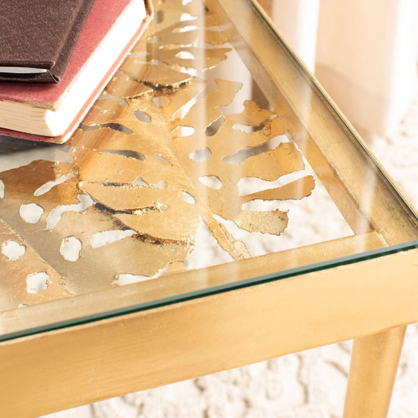 Safavieh Leilani Artisan Palm Leaf Side Table With Glass Top - Elegant Accent For Living Rooms & Bedrooms ACC2500A