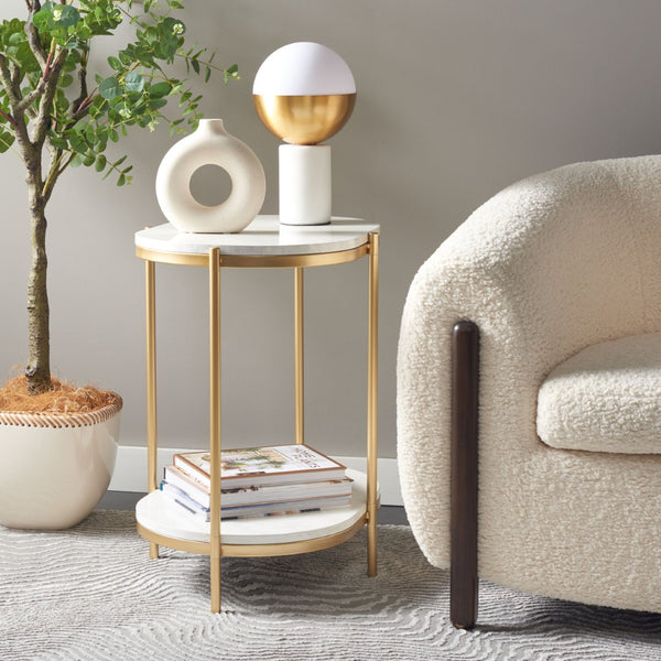 Safavieh Dove End Table - Chic Double-Tier Oval Design With Faux Marble Top & Gold Frame For Stylish Living ACC2501A