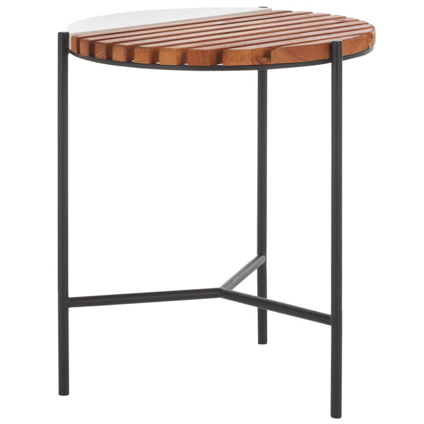 Safavieh Dallas End Table - Modern Asymmetric Slatted Wood Design With Faux Marble Top For Stylish Spaces ACC2502A