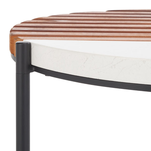 Safavieh Dallas End Table - Modern Asymmetric Slatted Wood Design With Faux Marble Top For Stylish Spaces ACC2502A