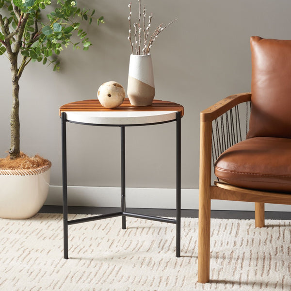 Safavieh Dallas End Table - Modern Asymmetric Slatted Wood Design With Faux Marble Top For Stylish Spaces ACC2502A