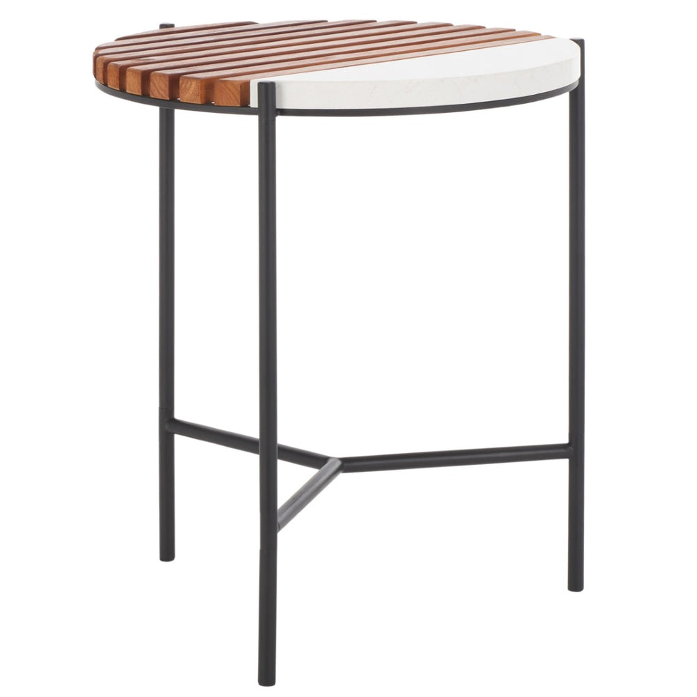 Safavieh Dallas End Table - Modern Asymmetric Slatted Wood Design With Faux Marble Top For Stylish Spaces ACC2502A