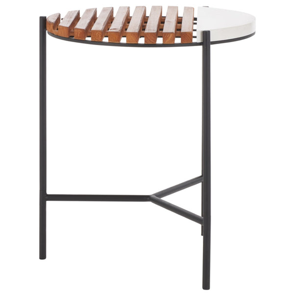 Safavieh Dallas End Table - Modern Asymmetric Slatted Wood Design With Faux Marble Top For Stylish Spaces ACC2502A