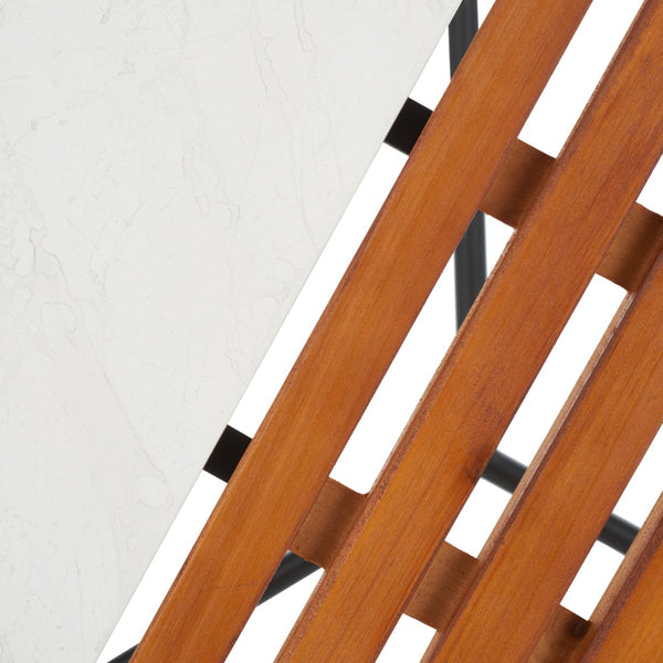Safavieh Dallas End Table - Modern Asymmetric Slatted Wood Design With Faux Marble Top For Stylish Spaces ACC2502A
