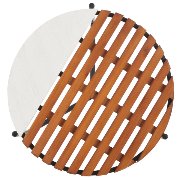 Safavieh Dallas End Table - Modern Asymmetric Slatted Wood Design With Faux Marble Top For Stylish Spaces ACC2502A