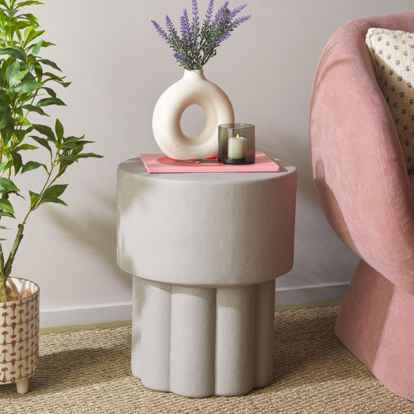 Safavieh Eldrick Accent Table - Sculptural Modern Design With Fluted Detailing For Stylish Home Decor Use Grey ACC2822B