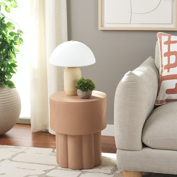 Safavieh Eldrick Accent Table - Sculptural Elegance With Fluted Detail For Contemporary Home Decor Showcase Terracotta Magnesium Oxide Acc2822c