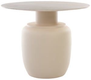 Safavieh Kielh Elegant Beige Ceramic Side Table - Sculptural Design With Round Top & Metallic Base Accent Beige Ceramic ,Beige Ceramic ,Iron Acc2902a