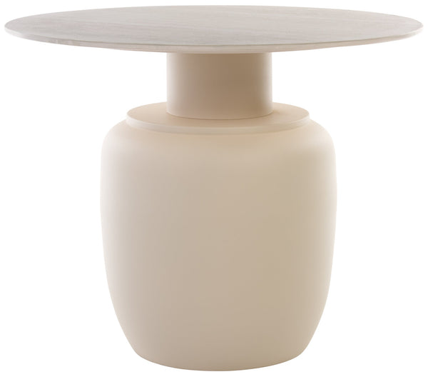 Safavieh Kielh Elegant Beige Ceramic Side Table - Sculptural Design With Round Top & Metallic Base Accent Beige Ceramic ,Beige Ceramic ,Iron Acc2902a