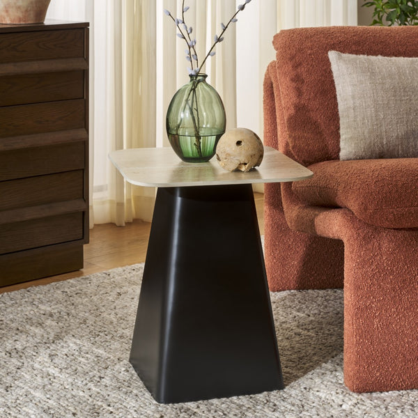 Safavieh Fedo Tall Marble Side Table  Off White Marble / Black ACC2904A