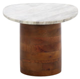 Safavieh Mono Large Marble Side Table  Off White Marble / Walnut ACC2906A