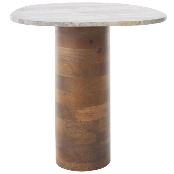 Safavieh Mono Small Marble Side Table - Off-white Top With Walnut Pedestal For Stunning Home Decor Accent Off White Marble ,Walnut Marble ,Mango Wood Base Acc2908a