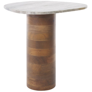 Safavieh Mono Small Marble Side Table - Off-white Top With Walnut Pedestal For Stunning Home Decor Accent Off White Marble ,Walnut Marble ,Mango Wood Base Acc2908a