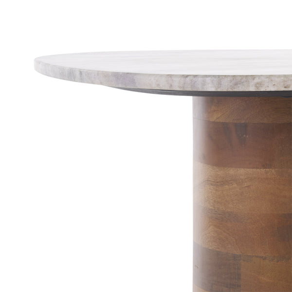 Safavieh Mono Small Marble Side Table - Off-white Top With Walnut Pedestal For Stunning Home Decor Accent Off White Marble ,Walnut Marble ,Mango Wood Base Acc2908a