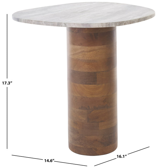 Safavieh Mono Small Marble Side Table - Off-white Top With Walnut Pedestal For Stunning Home Decor Accent Off White Marble ,Walnut Marble ,Mango Wood Base Acc2908a