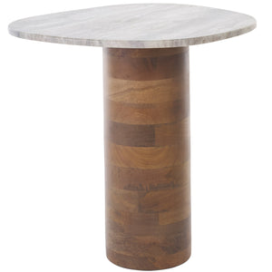 Safavieh Mono Small Marble Side Table - Off-white Top With Walnut Pedestal For Stunning Home Decor Accent Off White Marble ,Walnut Marble ,Mango Wood Base Acc2908a