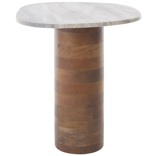 Safavieh Mono Small Marble Side Table - Off-white Top With Walnut Pedestal For Stunning Home Decor Accent Off White Marble ,Walnut Marble ,Mango Wood Base Acc2908a