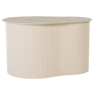Safavieh Mtp Large Ceramic Side Table - Sculptural Beige Accent With Ribbed Metallic Base For Modern Spaces ACC2909A
