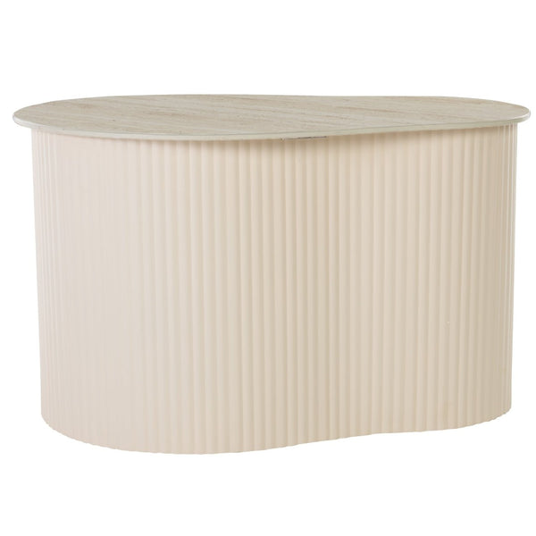 Safavieh Mtp Large Ceramic Side Table - Sculptural Beige Accent With Ribbed Metallic Base For Modern Spaces ACC2909A