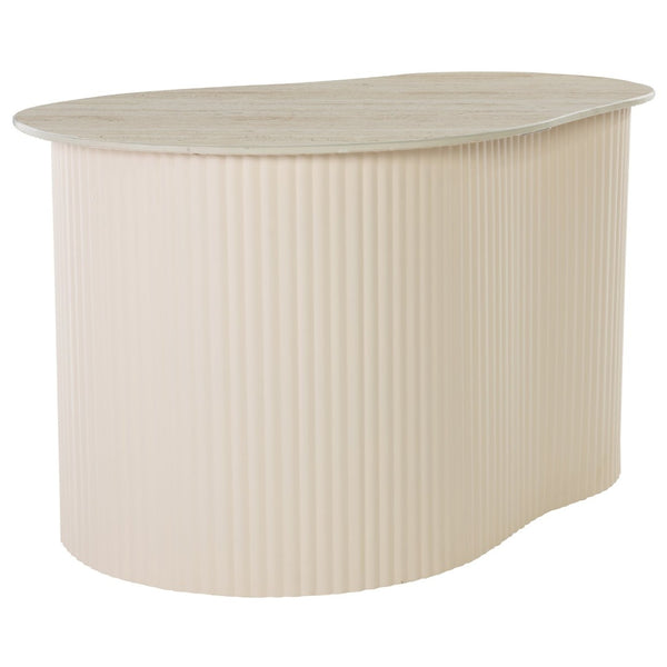 Safavieh Mtp Large Ceramic Side Table - Sculptural Beige Accent With Ribbed Metallic Base For Modern Spaces ACC2909A