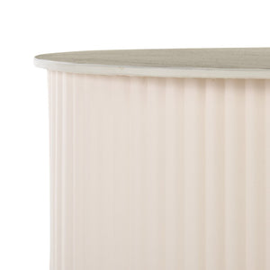 Safavieh Mtp Large Ceramic Side Table - Sculptural Beige Accent With Ribbed Metallic Base For Modern Spaces ACC2909A