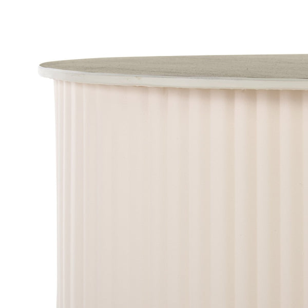 Safavieh Mtp Large Ceramic Side Table - Sculptural Beige Accent With Ribbed Metallic Base For Modern Spaces ACC2909A