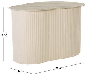 Safavieh Mtp Large Ceramic Side Table - Sculptural Beige Accent With Ribbed Metallic Base For Modern Spaces ACC2909A