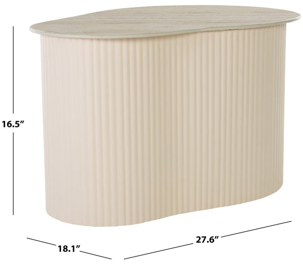 Safavieh Mtp Large Ceramic Side Table - Sculptural Beige Accent With Ribbed Metallic Base For Modern Spaces ACC2909A