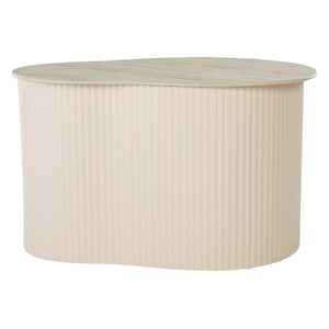 Safavieh Mtp Large Ceramic Side Table - Sculptural Beige Accent With Ribbed Metallic Base For Modern Spaces ACC2909A