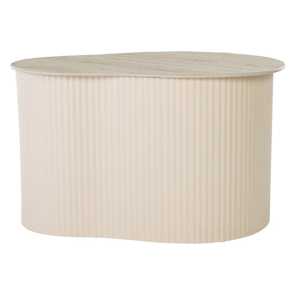 Safavieh Mtp Large Ceramic Side Table - Sculptural Beige Accent With Ribbed Metallic Base For Modern Spaces ACC2909A